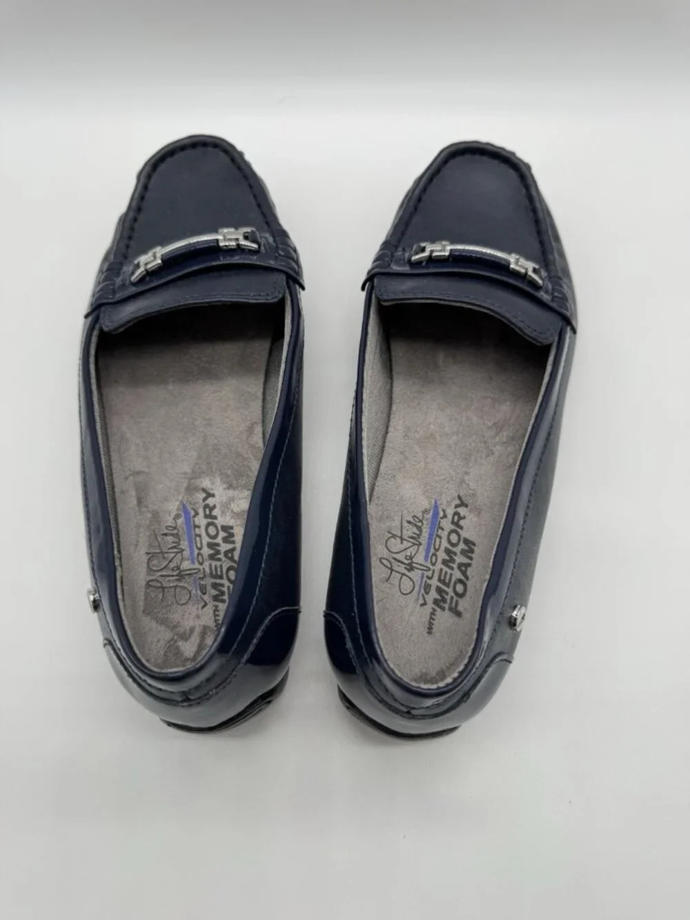 Lifestride Velocity Memory Foam Womens 7W Navy Blue Driving Loafers Moccasins